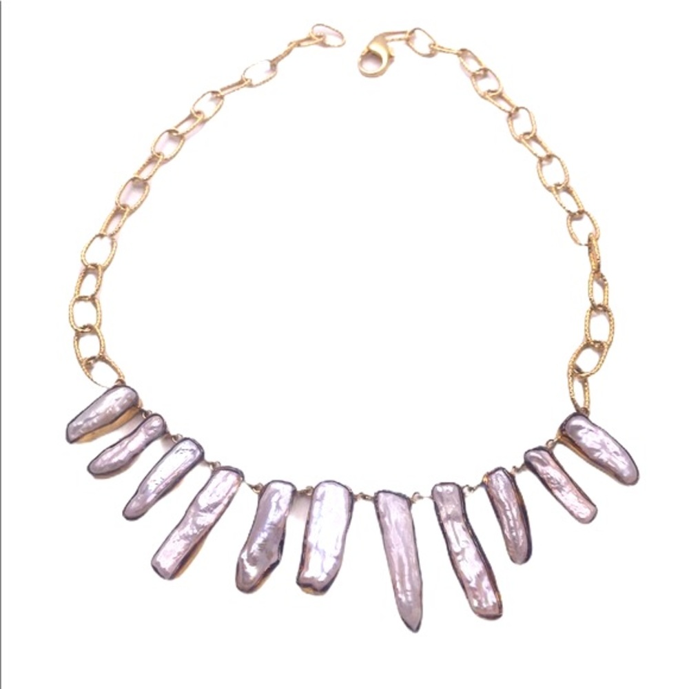 Stylish white stick pearl gold chain necklace 18"